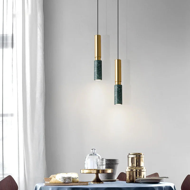 Long Tube Marble Ceiling Chandelier LED Pendant Light