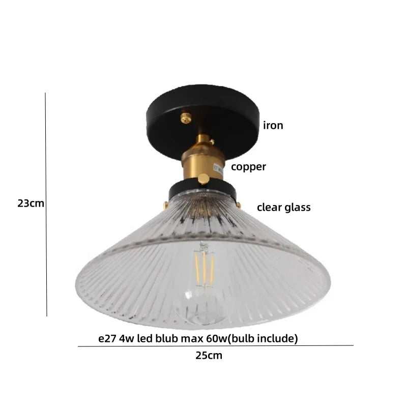 Clear Glass LED Ceiling Light Fixture Modern Nordic Copper Knob Switch Lamp