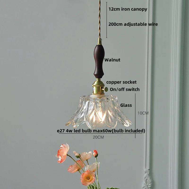 Walnut Flower Glass LED Pendant Chandelier Modern Nordic Hang Lamp