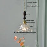 Walnut Wood LED Pendant Lamp Green Glass Modern Interior Hanging Light