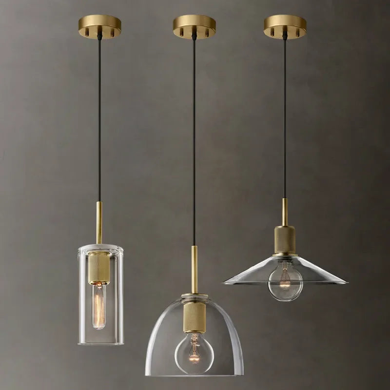Clear Glass LED Pendant Light Gold Metal ChandelierMarshalAsLED Hanging Lamp