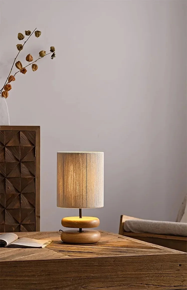Walnut Wood Color Bedside Table Lamp - Solid Wood Living Room Study Retro Square Lamp