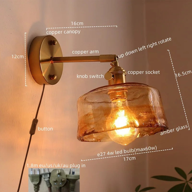 Modern Copper Glass LED Wall Light for Home Decor & Restaurant