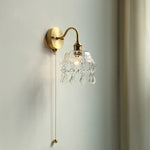 Nordic LED Wall Light with Pull Chain Switch, Crystal Glass Bedside Lamp