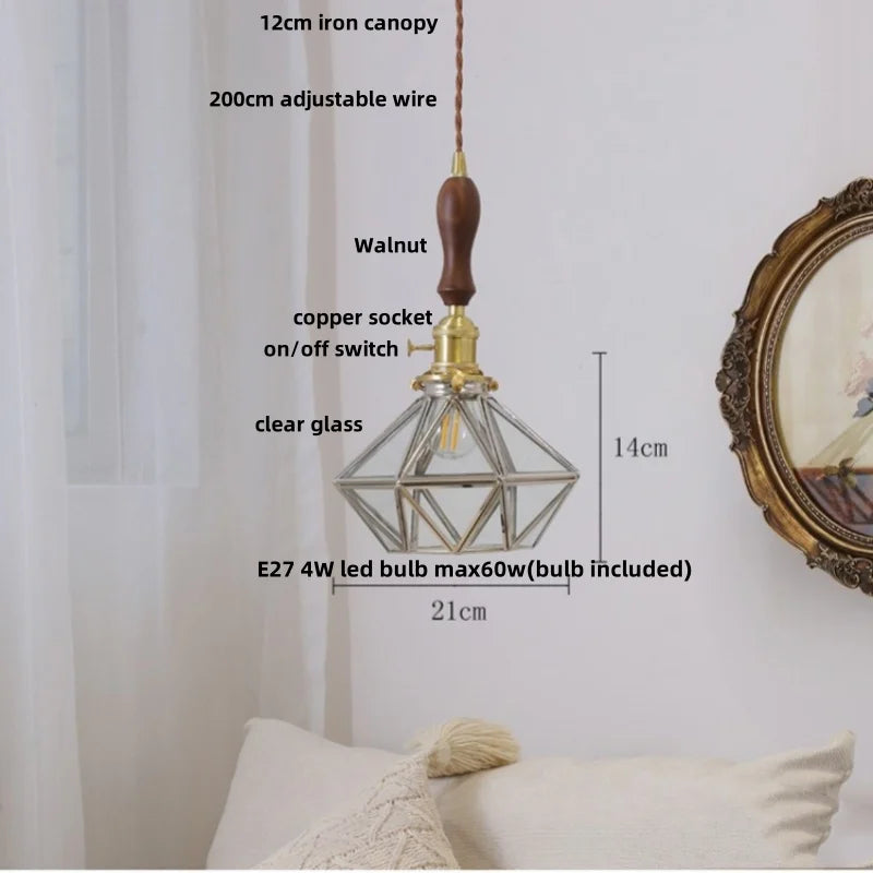 Nordic LED Pendant Light Walnut Wood Dining Room Bar Hang Lamp