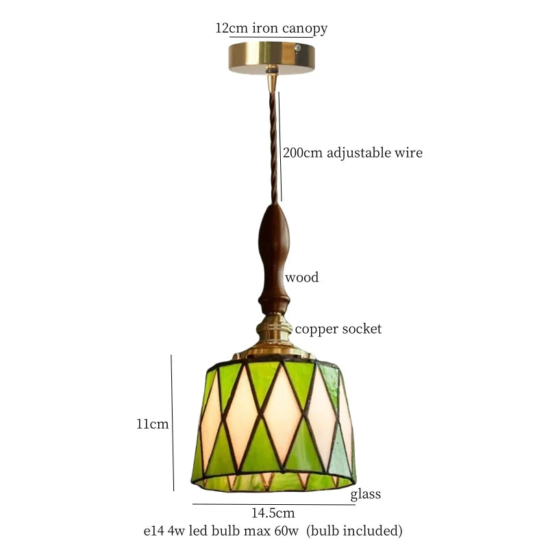 Afralia™ Green Glass LED Pendant Lights American Vintage Hanging Lamp