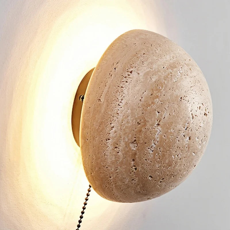 Travertine Wood Canopy LED Wall Sconce Lamp Japan Style Bedside Light
