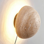 Travertine Wood Canopy LED Wall Sconce Lamp Japan Style Bedside Light
