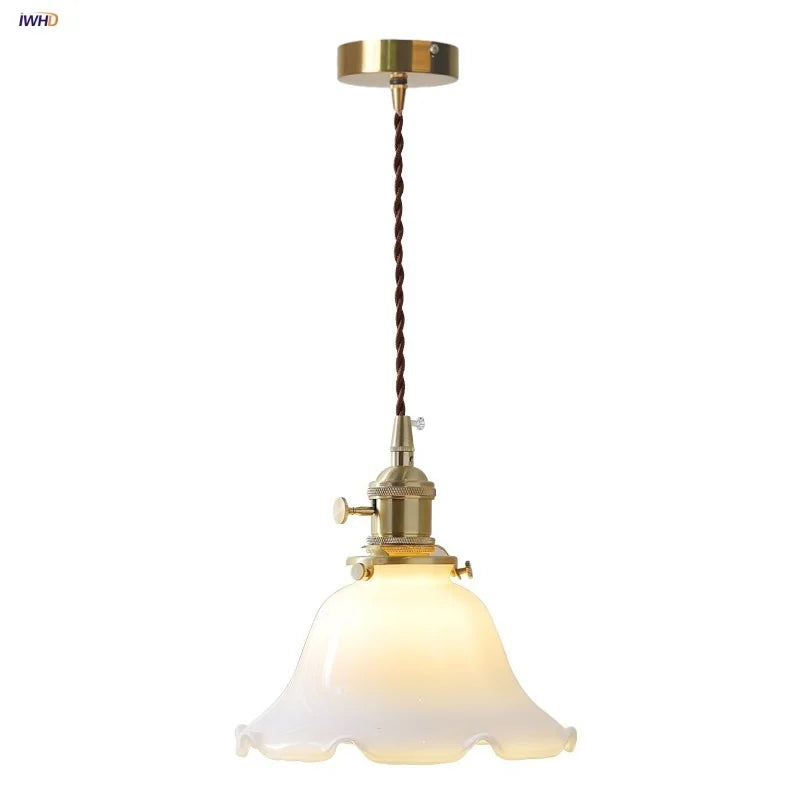 Glass Pendant Lamp with Adjustable LED, Copper Base - Modern Nordic Style