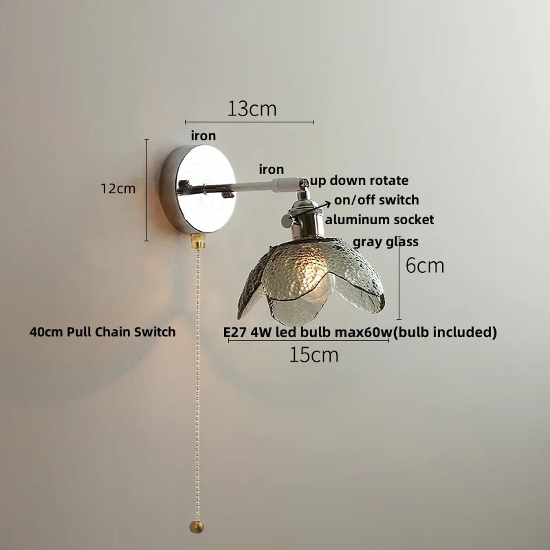 Clear Glass LED Wall Sconce Pull Chain Modern Light Fixtures