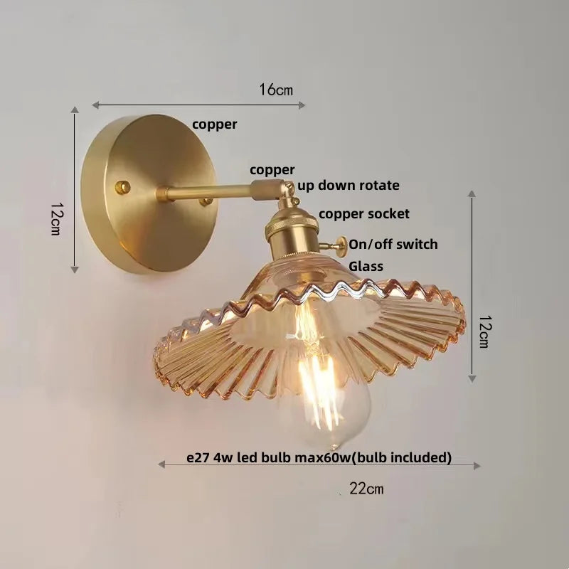 Vintage Green Glass LED Wall Light with Pull Chain Switch