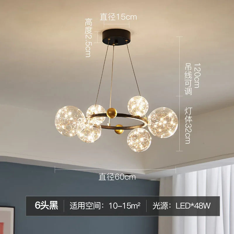 Golden Ring Glass Ball Chandelier with Remote Control for Living Dining Room