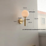 White Glass LED Wall Sconce with Pull Chain Switch & Copper Base