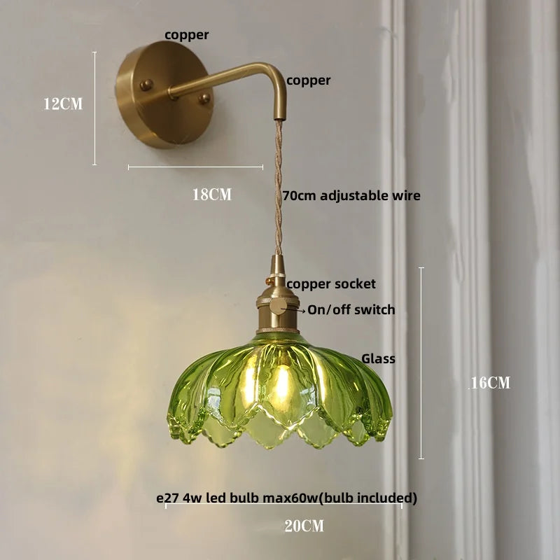 Green Glass LED Wall Lights Fixture with Pull Chain Switch