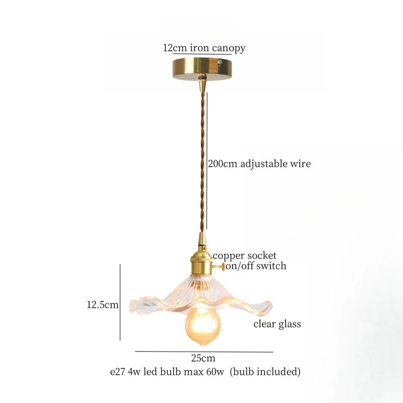 Wood Glass LED Pendant Lamps | French Vintage Hanging Light