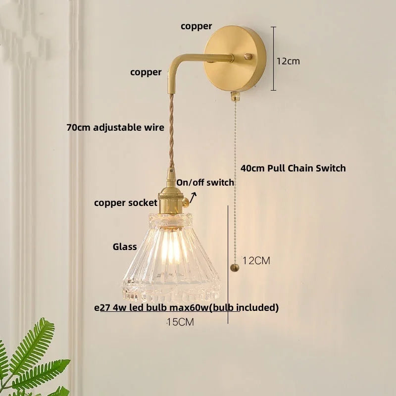 Afralia™ Glass LED Wall Sconce: Modern Nordic Design with Pull Chain Switch