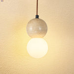 LED Gourd Pendant Light Fixture with Yellow Travertine and White Glass