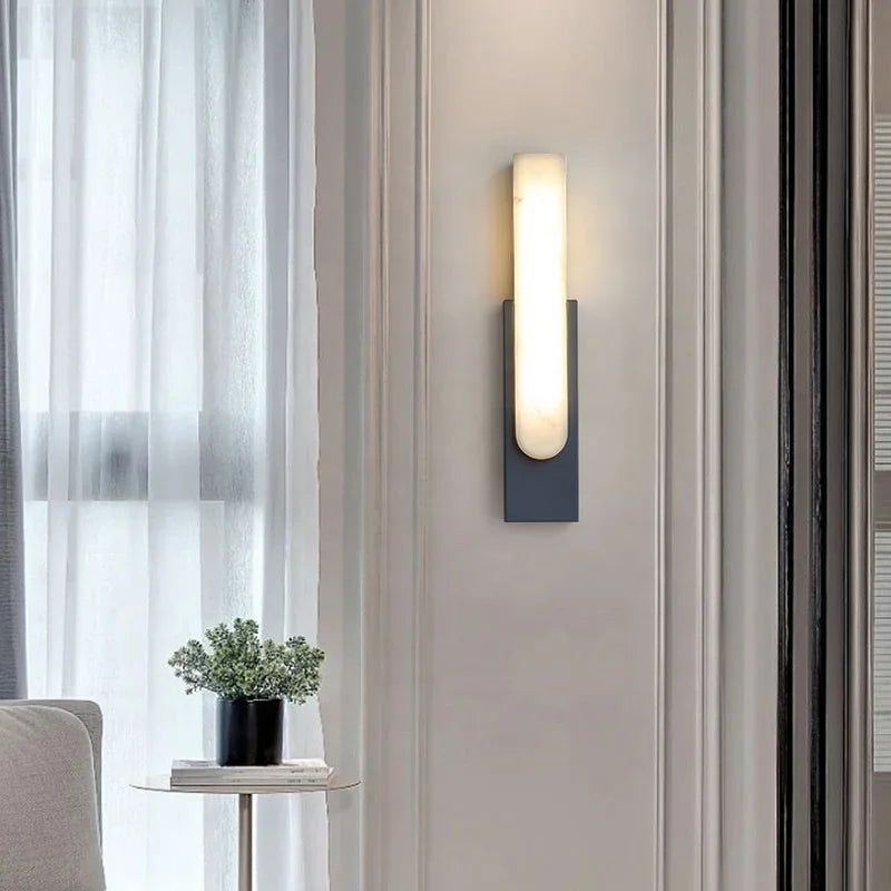 Nordic Marble LED Bedside Sconces | Modern Grey Metal Wall Light