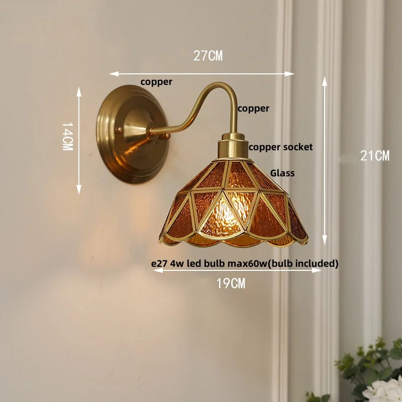 Afralia™ Blue Glass Copper LED Wall Light Fixture Stair Bar Restaurant Bedroom E27