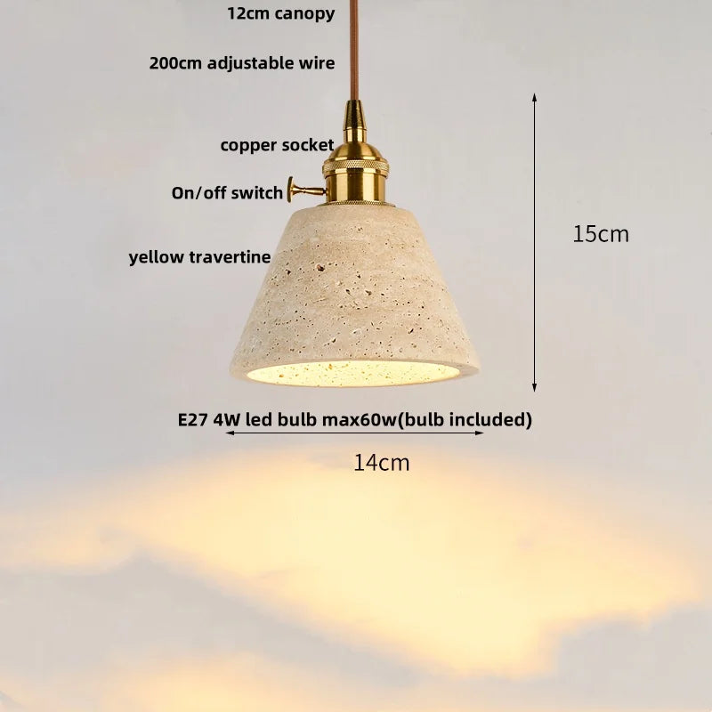 Yellow Travertine LED Pendant Light: Nordic Modern Hanging Lamp