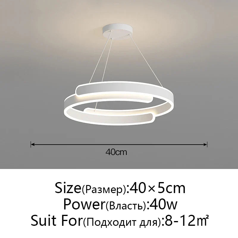Black White LED Ring Chandelier Pendant Lights for Home Indoor Decor