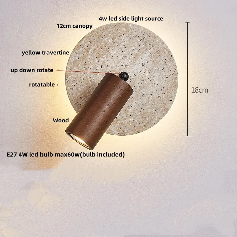 Yellow Travertine Stone LED Wall Sconce - Modern Nordic Design