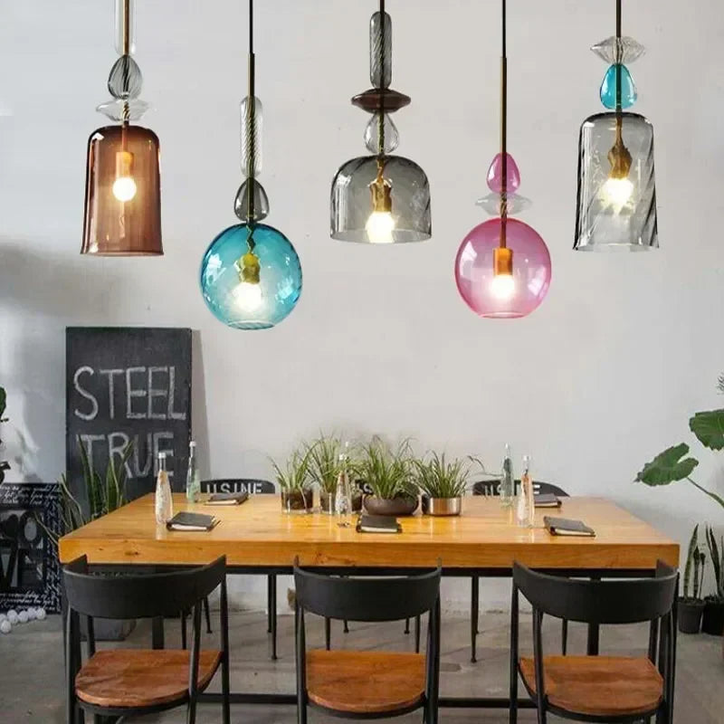 Scandinavian Macaron Stained Glass Chandelier with E27 Bulb