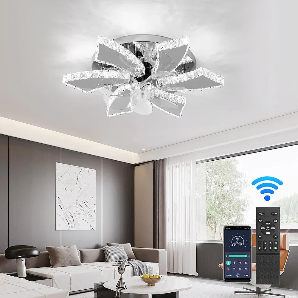 Crystal Luxury Ceiling Fan with LED Lamp Chandelier Smart Home Decor Fixtures
