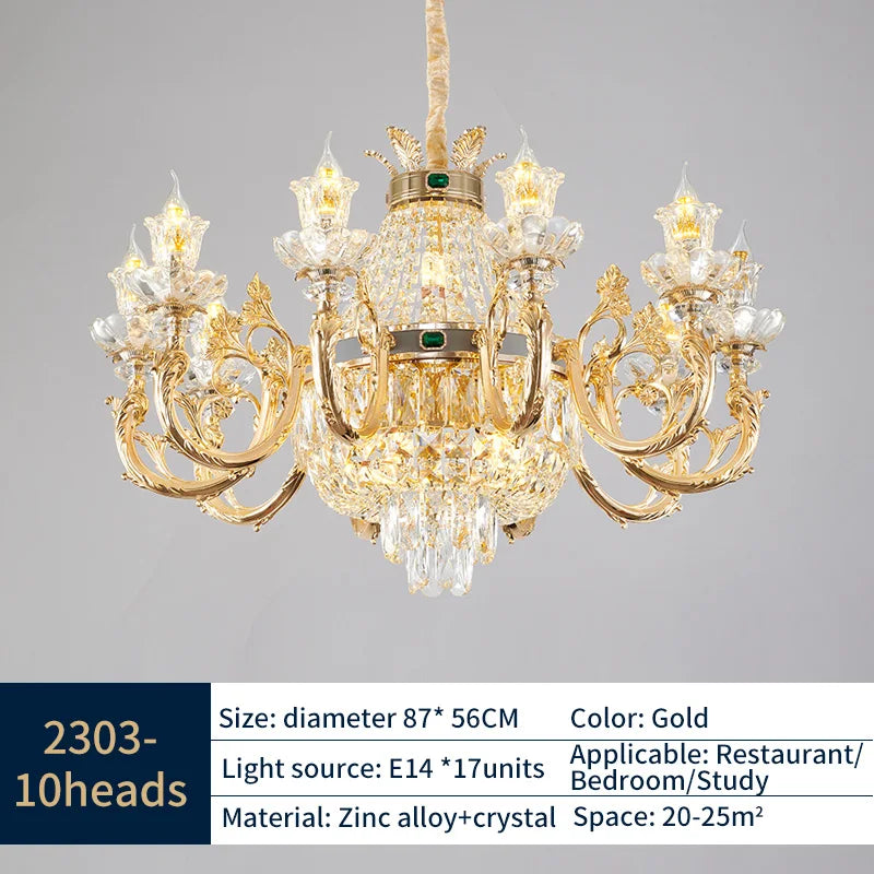 Crystal Dining Room Chandelier - Elegant Zinc Alloy Candle Lamp