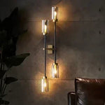 Smokey Gray Glass Linear Brass LED Wall Lights