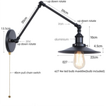 Black Iron LED Wall Light Fixture Industrial Vintage Adjustable Long Arm