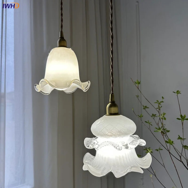 Afralia™ Flower Glass LED Pendant Light Fixture for Bedroom Dining Room Study