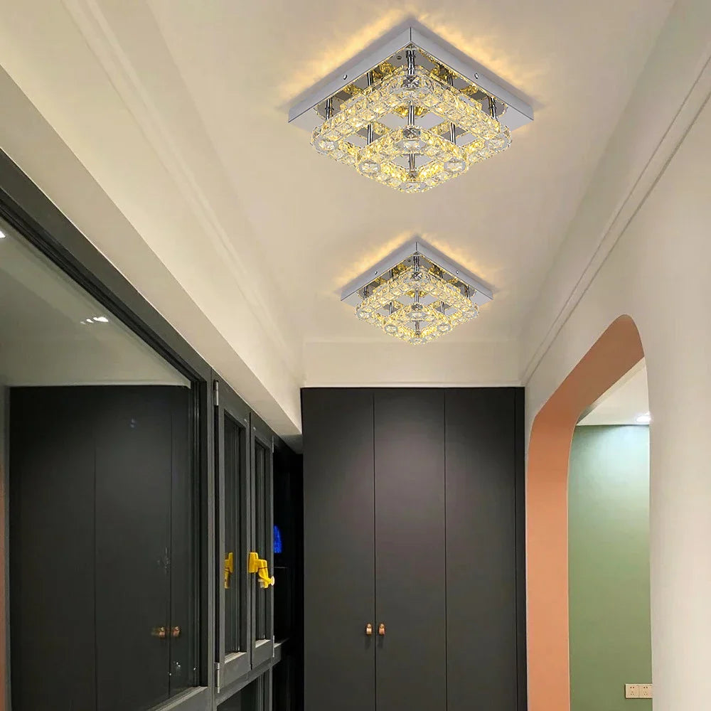 Crystal LED Square Chandelier Ceiling Lamp for Bedroom Living Room Home Decor