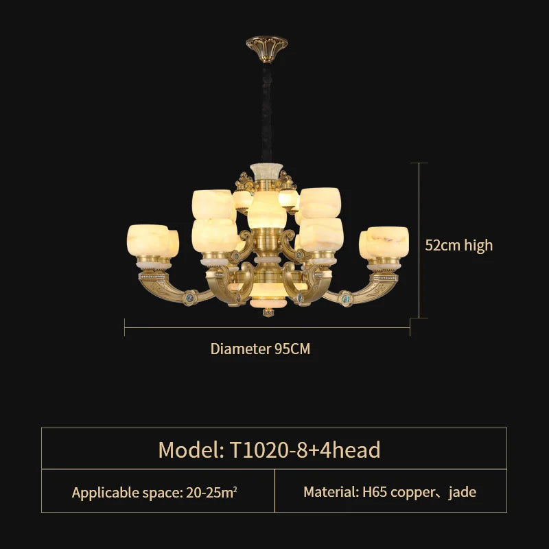 All Copper Jade Chinese Chandelier: Modern & Simple Living Room Lighting