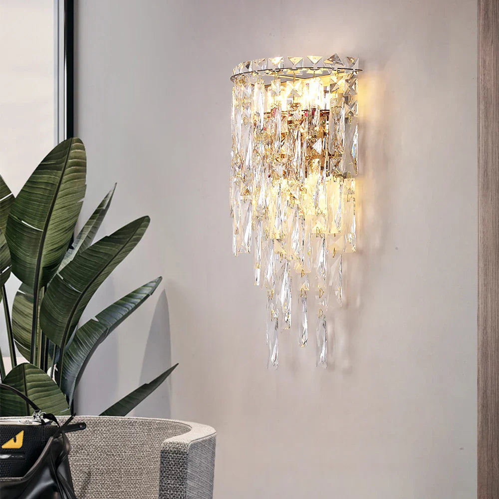 LED Crystal Sconce Wall Lamp: Modern Luxury Lighting for Living Room, Bedroom, and Corridor.