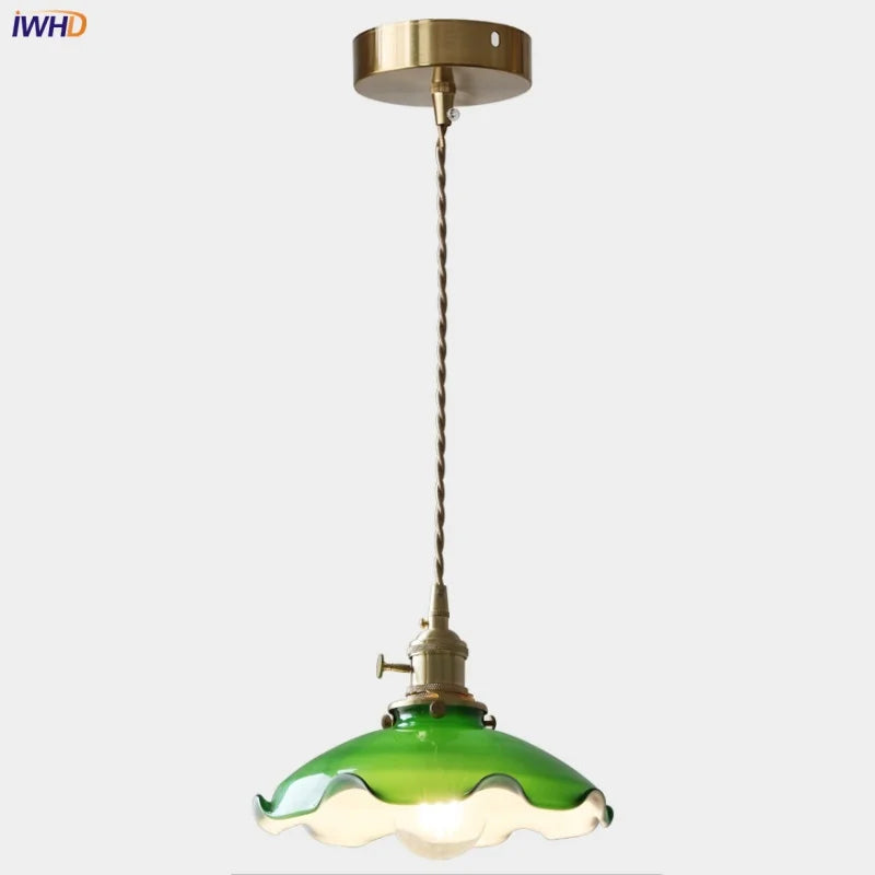 Green Glass Adjustable LED Pendant Lamp - Modern Nordic Hanging Light