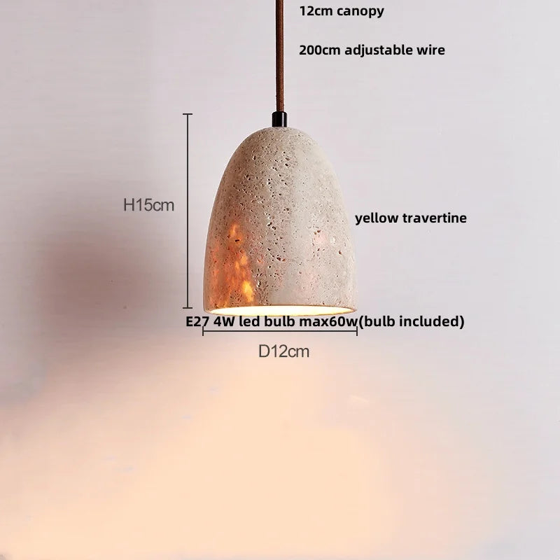 Afralia™ LED Pendant Lamp Yellow Travertine Japanese Style Adjustable Hanging Lights
