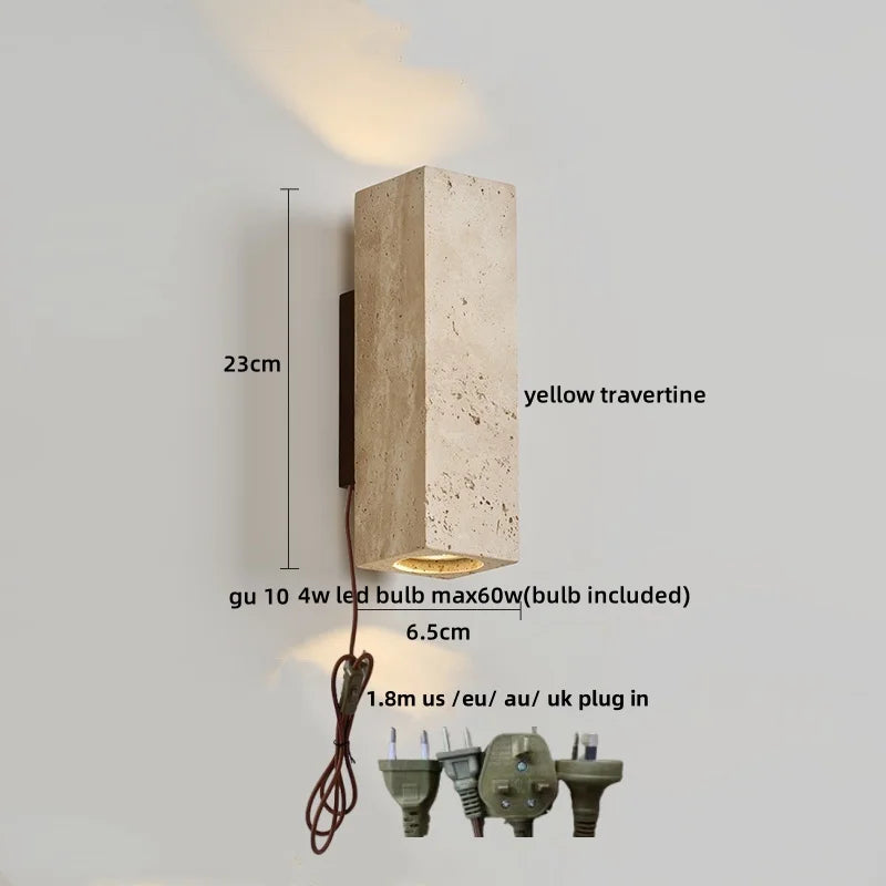 Yellow Travertine COB LED Wall Light for Nordic Living Space