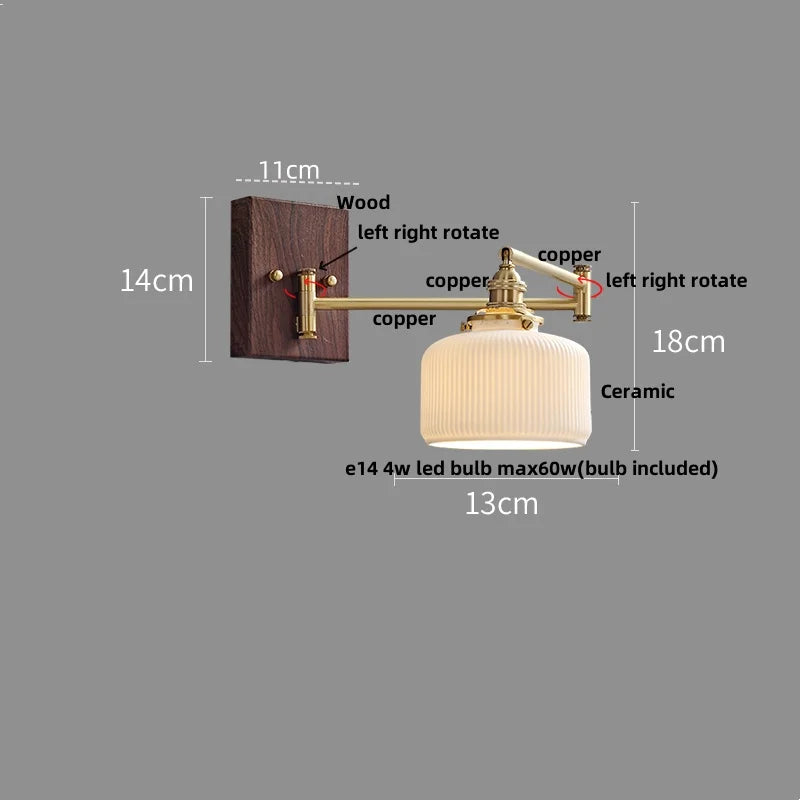 Wood Swing Arm LED Wall Light - Rotatable Bedroom Balcony Bedside Lamp