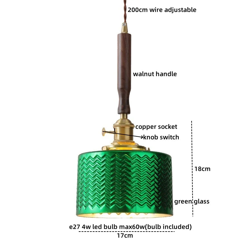 Walnut Glass Pendant Lamp: Nordic LED Hanging Light Fixture for Dining Room, Bedroom, Bar