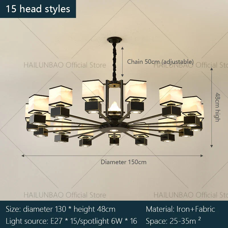 Chinese Zen Marble Chandelier for Living Room, Restaurant, and Bedroom