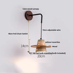 Yellow Travertine LED Wall Lamp Pull Chain Switch Stone Wood Modern Light