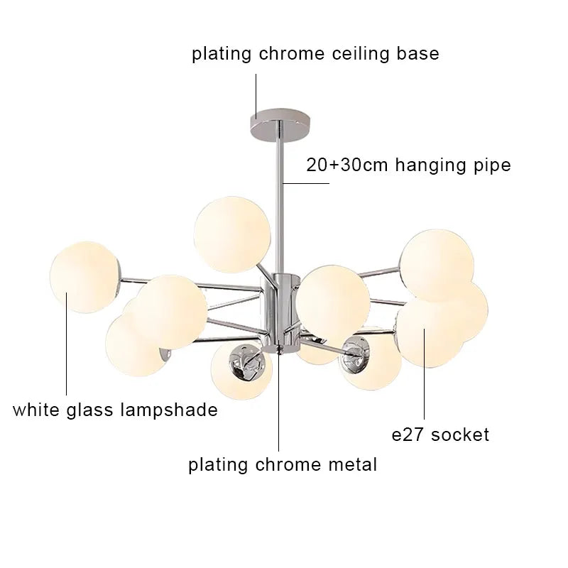 Glass Ball LED Ceiling Chandelier for Modern Living Room and Bedroom