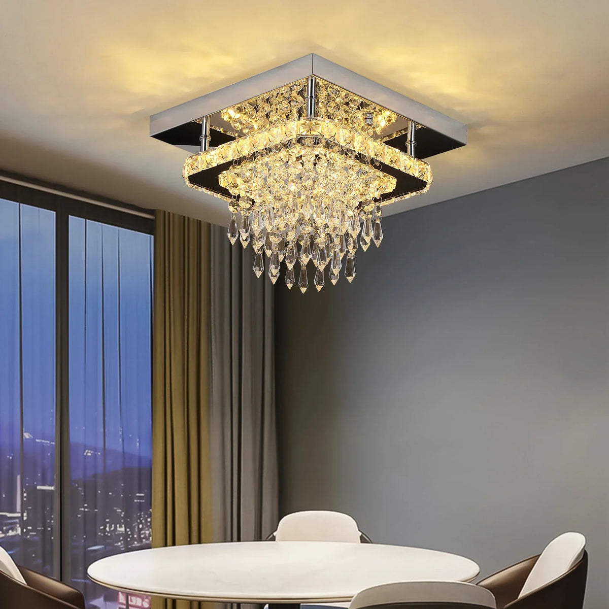 Crystal Ceiling Chandelier: Modern K9 LED Smart Ring Light Fixture for Dining & Living Room