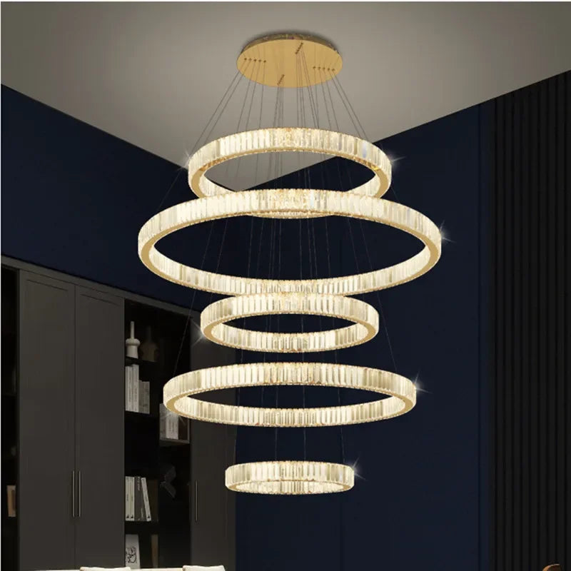 Luxury K9 Crystal Pendant Lights | Dimmable LED Circles Hanging Lamp