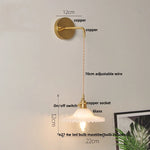 White Glass LED Wall Lamp with Pull Chain Switch, Modern Nordic Design