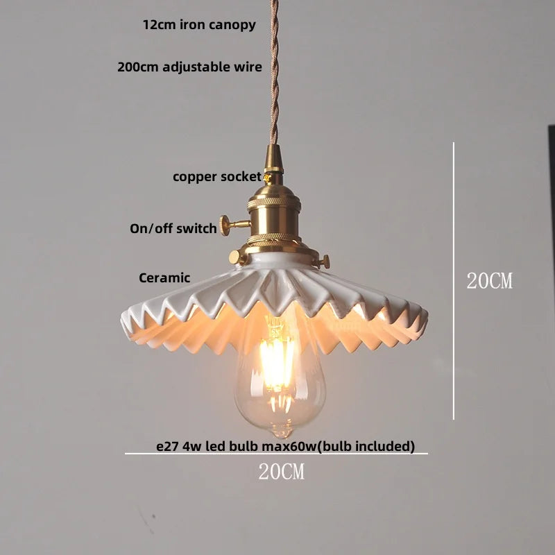 Wire Adjustable LED Pendant Light - Brass Knob Switch E27 Nordic Modern Ceramic Hang Lamp