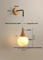 Wood LED Wall Lamp with Pull Chain Switch for Living Room, Dining Room, Bathroom