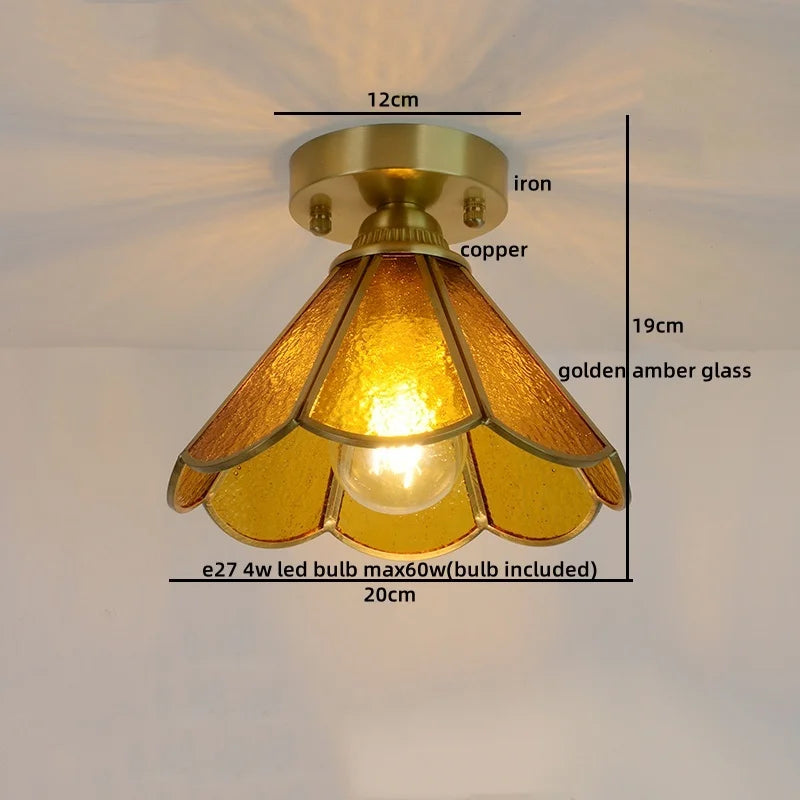 Modern Glass Copper LED Ceiling Light Fixture for Balcony, Living Room, Porch.