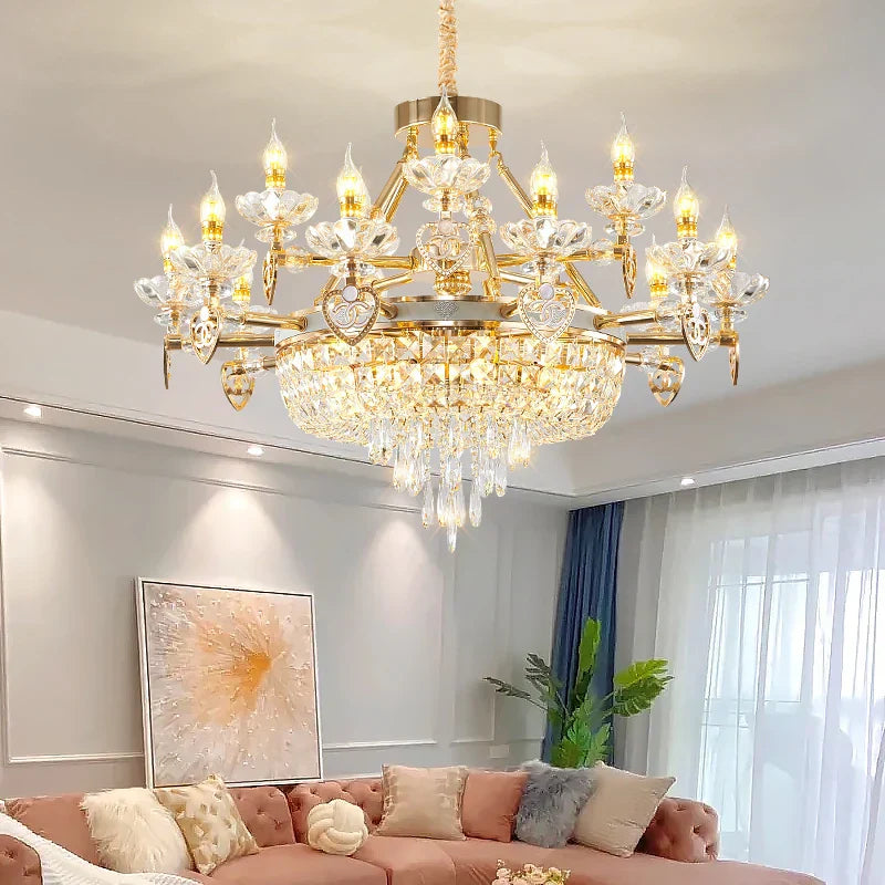 European Luxury Crystal Chandelier for Living Room, Duplex Building Lamps